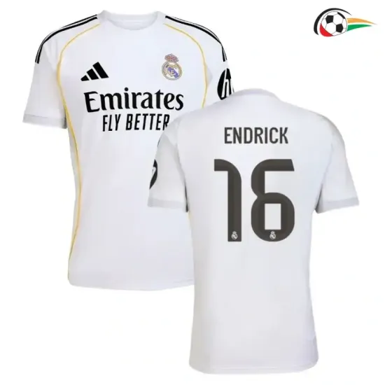 Camisola ENDRICK 16 Real Madrid Qualidade Premium Home Primeiro Kit 2025/26 Branco Camisola ENDRICK 16 Real Madrid Qualidade Premium Home Primeiro Kit 2025/26 Branco