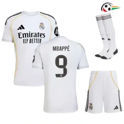 Equipacione MBAPPÉ 9 Real Madrid Baratas Primeiro Kit 2025/26 (Camisola + Calções) Branco