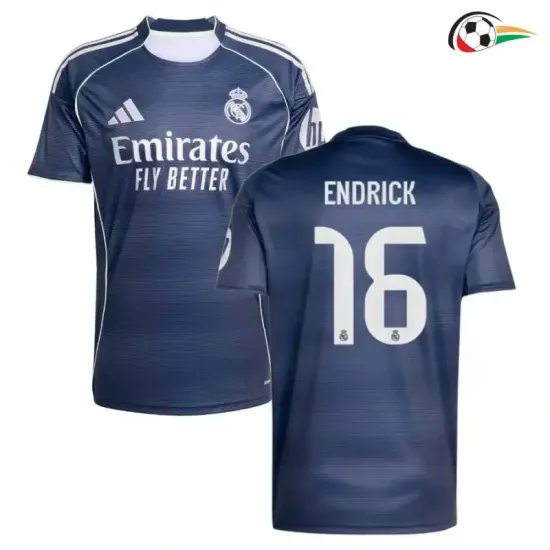 Camiseta ENDRICK 16 Real Madrid Qualidade TAILANDESA Visitante Segundo Kit 2025/26 Azul Marino