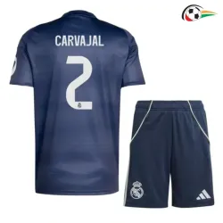 Equipacione CARVAJAL 2 Real Madrid Futebol Away Segundo Kit 2025/26 Infantil Azul Marino