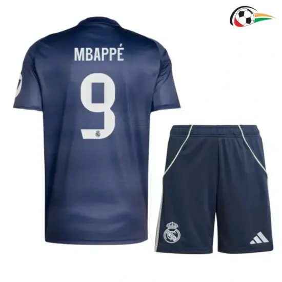 MBAPPÉ 9 Real Madrid Camisa Futebol Segundo Kit 2025/26 Niños Azul Marino MBAPPÉ 9 Real Madrid Camisa Futebol Segundo Kit 2025/26 Niños Azul Marino