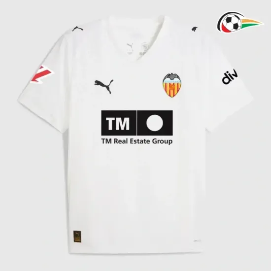 Valencia Camisola Replicas Home Primeiro Kit 2025/26 com Patch da La Liga Branco Valencia Camisola Replicas Home Primeiro Kit 2025/26 com Patch da La Liga Branco