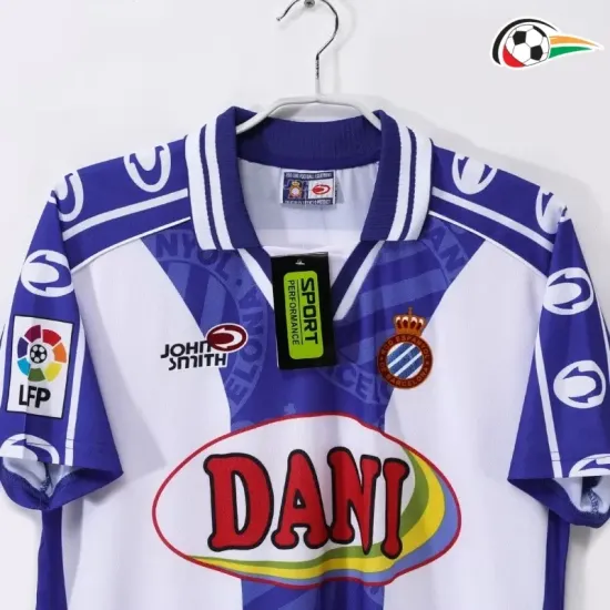Camisa Espanyol Futebol Home Primeiro Kit 1999/00 Retro Azul/Branco Camisa Espanyol Futebol Home Primeiro Kit 1999/00 Retro Azul/Branco