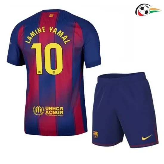Lamine Yamal 10 Barcelona Camisa Futebol Local 2025/26 Niños Vermelho/Azul Lamine Yamal 10 Barcelona Camisa Futebol Local 2025/26 Niños Vermelho/Azul
