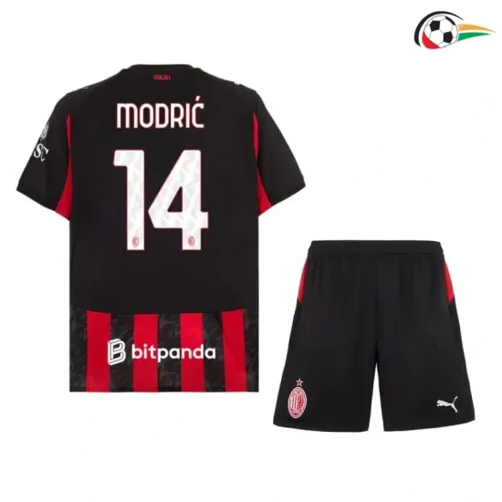 MODRIĆ 14 AC Milan Equipacione Baratas Primeiro Kit 2025/26 Infantil Vermelho/Preto MODRIĆ 14 AC Milan Equipacione Baratas Primeiro Kit 2025/26 Infantil Vermelho/Preto