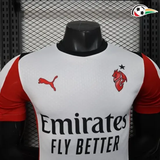 Camisola AC Milan Replicas Visitante Segundo Kit 2025/26 Jogador Branco Camisola AC Milan Replicas Visitante Segundo Kit 2025/26 Jogador Branco