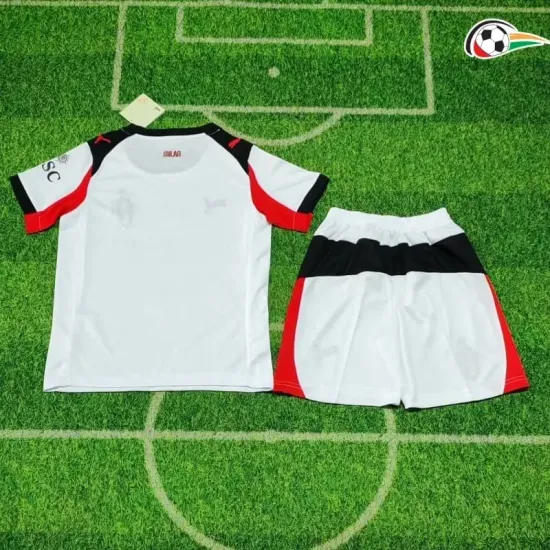 Camisa AC Milan Baratas Visitante Segundo Kit 2025/26 (Camisola + Calções) Branco