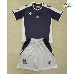 Camisola Real Sociedad Qualidade Premium Away Segundo Kit 2025/26 Infantil com Patch da La Liga Azul/Cinza
