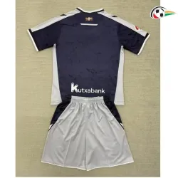 Camisola Real Sociedad Qualidade Premium Away Segundo Kit 2025/26 Infantil com Patch da La Liga Azul/Cinza