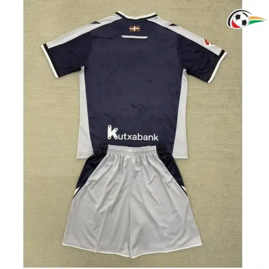 Camisola Real Sociedad Qualidade Premium Away Segundo Kit 2025/26 Infantil com Patch da La Liga Azul/Cinza