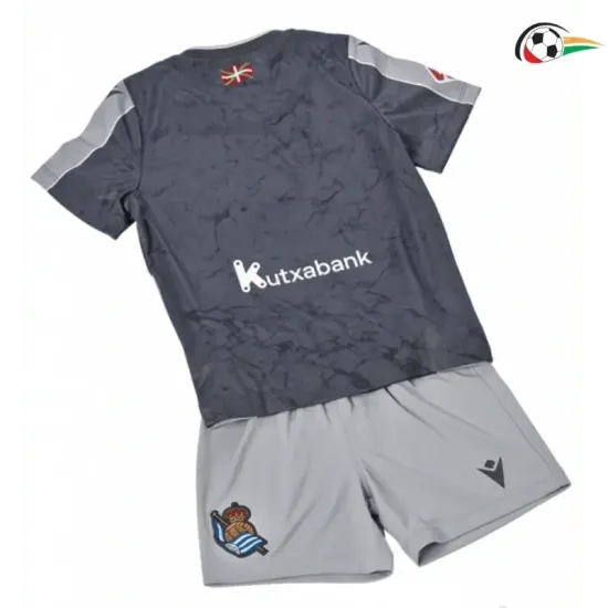 Camisola Real Sociedad Qualidade Premium Away Segundo Kit 2025/26 Infantil com Patch da La Liga Azul/Cinza
