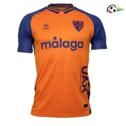 Málaga CF Camisa Qualidade AAA Terceiro Kit 2025/26 com Patch da La Liga Laranja/Azul