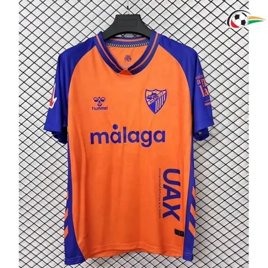 Málaga CF Camisa Qualidade AAA Terceiro Kit 2025/26 com Patch da La Liga Laranja/Azul Málaga CF Camisa Qualidade AAA Terceiro Kit 2025/26 com Patch da La Liga Laranja/Azul