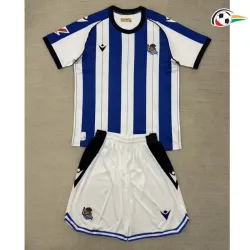 Real Sociedad Camiseta Qualidade TAILANDESA Local Primeiro Kit 2025/26 Niños com Patch da La Liga Azul/Branco