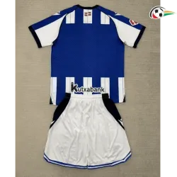 Real Sociedad Camiseta Qualidade TAILANDESA Local Primeiro Kit 2025/26 Niños com Patch da La Liga Azul/Branco