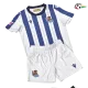 Real Sociedad Camiseta Qualidade TAILANDESA Local Primeiro Kit 2025/26 Niños com Patch da La Liga Azul/Branco