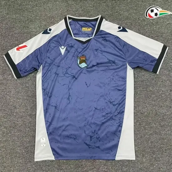 Real Sociedad Equipacione Qualidade AAA Segundo Kit 2025/26 com Patch da La Liga Azul/Cinza