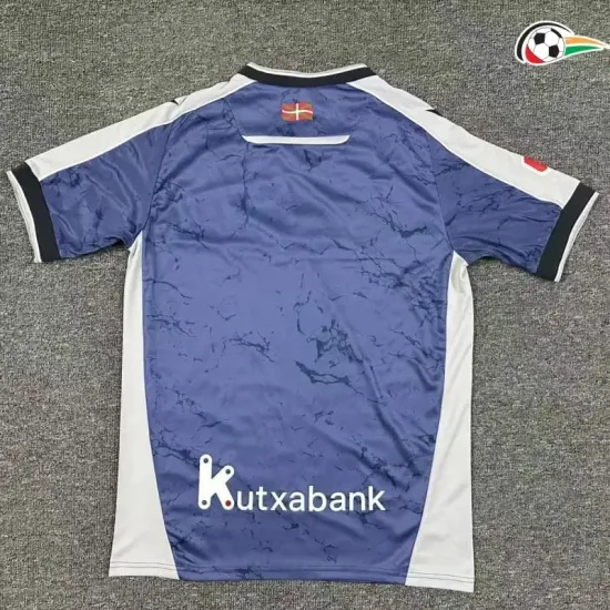 Real Sociedad Equipacione Qualidade AAA Segundo Kit 2025/26 com Patch da La Liga Azul/Cinza