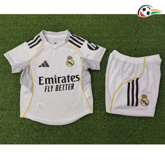 Equipacione Real Madrid Futebol Local Primeiro Kit 2025/26 (Camisola + Calções) Jogador Branco