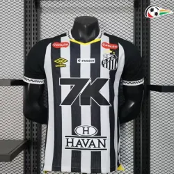 Camisa Santos FC Baratas Away Segundo Kit 2025/26 com Publicidade Versão Jogador Preto/Branco