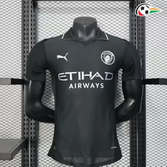 Camisa Manchester City Futebol Visitante Segundo Kit 2025/26 Jogador Preto Camisa Manchester City Futebol Visitante Segundo Kit 2025/26 Jogador Preto