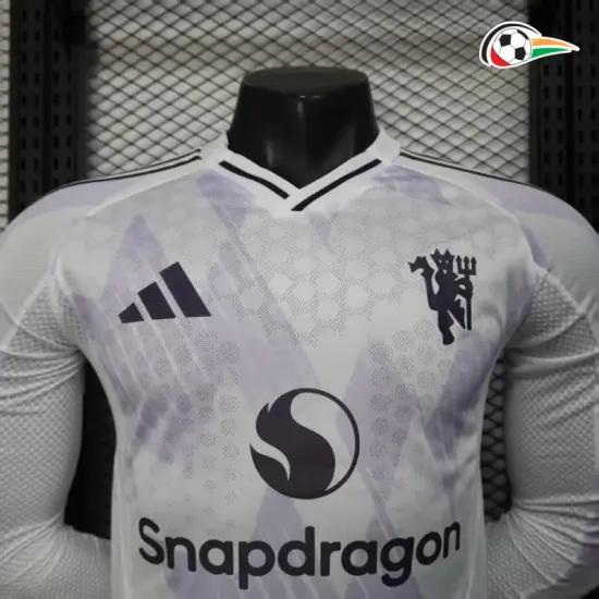 Manchester United Camisa Futebol Segundo Kit 2025/26 Jogador ML Branco Manchester United Camisa Futebol Segundo Kit 2025/26 Jogador ML Branco