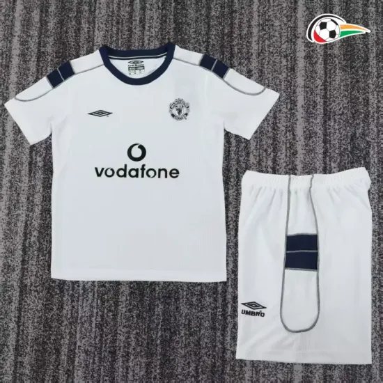 Camisa Manchester United Futebol Visitante 2000/01 Retro Infantil Branco Camisa Manchester United Futebol Visitante 2000/01 Retro Infantil Branco
