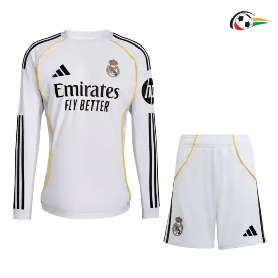 Real Madrid Camisa Qualidade AAA Primeiro Kit 2025/26 Infantil ML Branco Real Madrid Camisa Qualidade AAA Primeiro Kit 2025/26 Infantil ML Branco