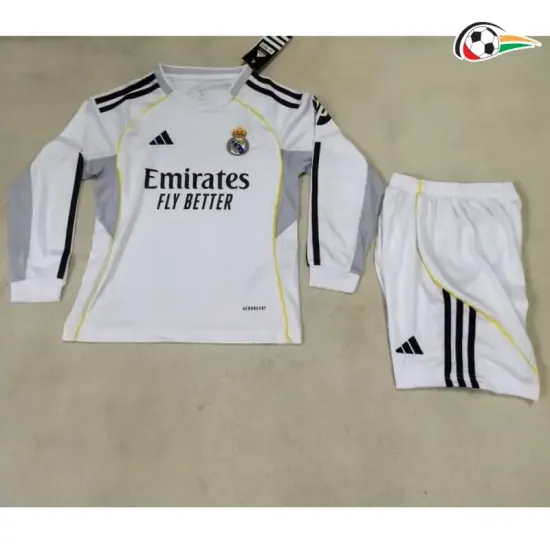 Real Madrid Camisa Qualidade AAA Primeiro Kit 2025/26 Infantil ML Branco Real Madrid Camisa Qualidade AAA Primeiro Kit 2025/26 Infantil ML Branco