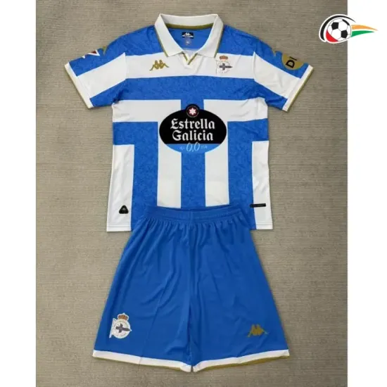 Equipacione Deportivo de La Coruña Qualidade AAA Home Primeiro Kit 2025/26 (Camisola + Calções) com Patch da La Liga Branco/Azul Equipacione Deportivo de La Coruña Qualidade AAA Home Primeiro Kit 2025/26 (Camisola + Calções) com Patch da La Liga Branco/Azul