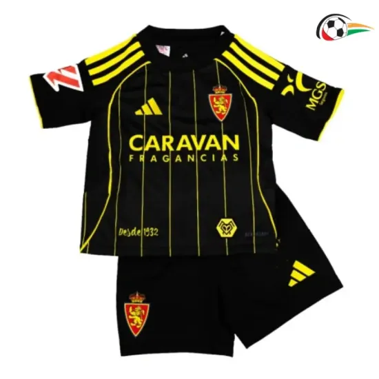 Equipacione Real Zaragoza Qualidade AAA Visitante 2025/26 Niños com Patch da La Liga Preto