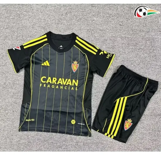 Equipacione Real Zaragoza Qualidade AAA Visitante 2025/26 Niños com Patch da La Liga Preto
