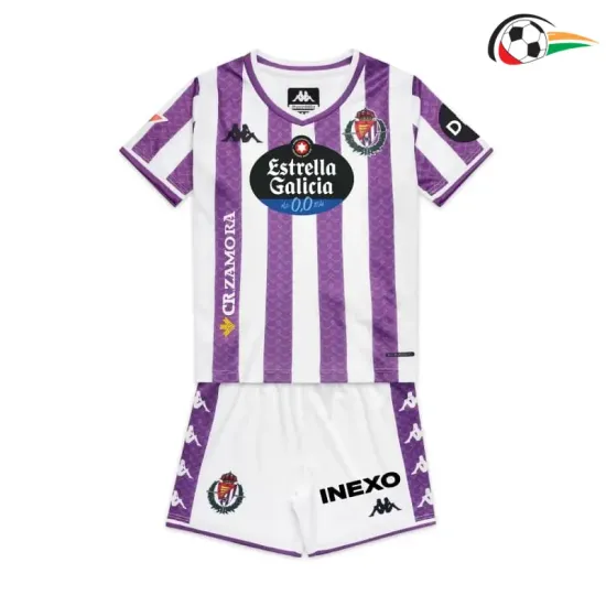 Camisa Real Valladolid Qualidade AAA Local 2025/26 Infantil com Patch da La Liga Roxo/Branco Camisa Real Valladolid Qualidade AAA Local 2025/26 Infantil com Patch da La Liga Roxo/Branco