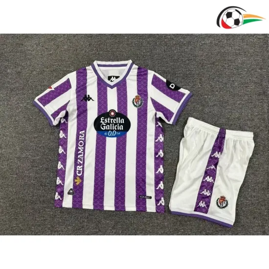 Camisa Real Valladolid Qualidade AAA Local 2025/26 Infantil com Patch da La Liga Roxo/Branco Camisa Real Valladolid Qualidade AAA Local 2025/26 Infantil com Patch da La Liga Roxo/Branco