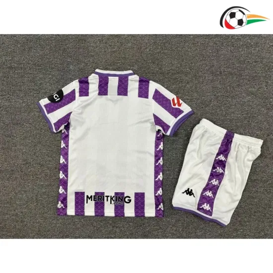 Camisa Real Valladolid Qualidade AAA Local 2025/26 Infantil com Patch da La Liga Roxo/Branco Camisa Real Valladolid Qualidade AAA Local 2025/26 Infantil com Patch da La Liga Roxo/Branco