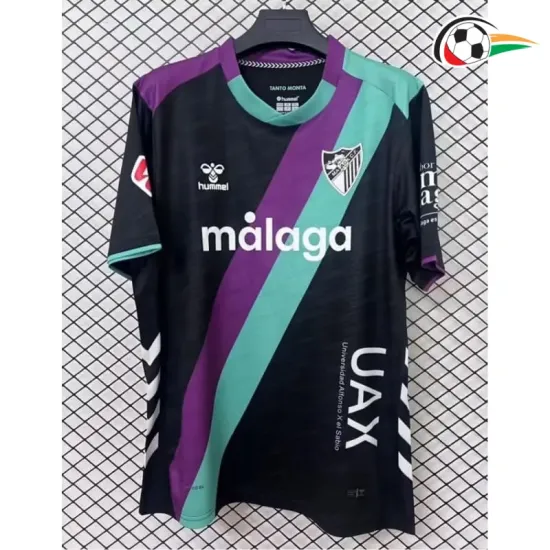 Camisa Málaga CF Away 2025/2026 com Patch da La Liga Preto Camisa Málaga CF Away 2025/2026 com Patch da La Liga Preto