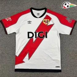 Camisa Rayo Vallecano Titular 2025/26 Infantil com Patch da La Liga Branco/Vermelho