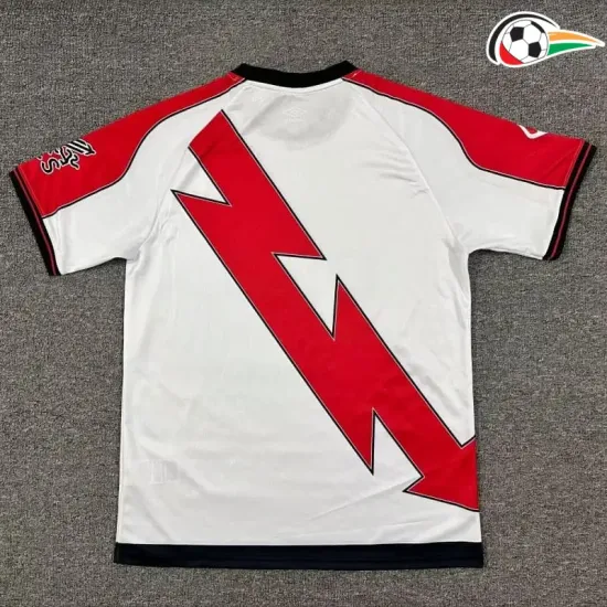 Camisa Rayo Vallecano Titular 2025/26 Infantil com Patch da La Liga Branco/Vermelho