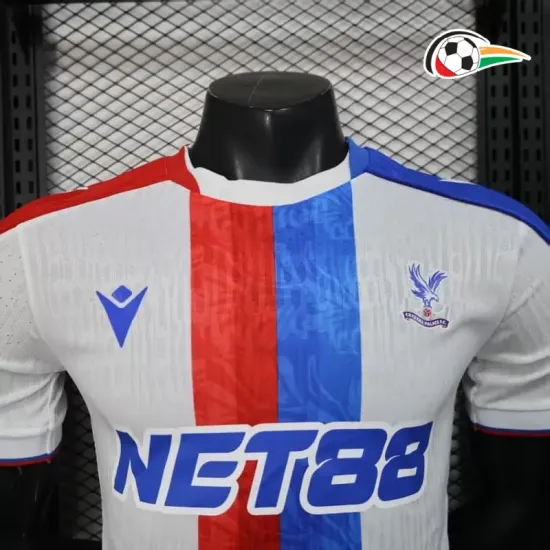Camisa Crystal Palace Reserva 2025/26 Versão Jogador Branco/Azul/Vermelho