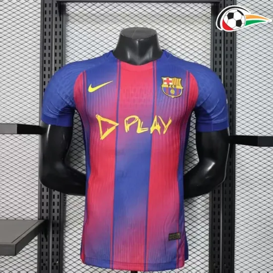 Camisa Barcelona x Ed Sheeran Titular 2025/2026 Versão Jogador Azul/Vermelho