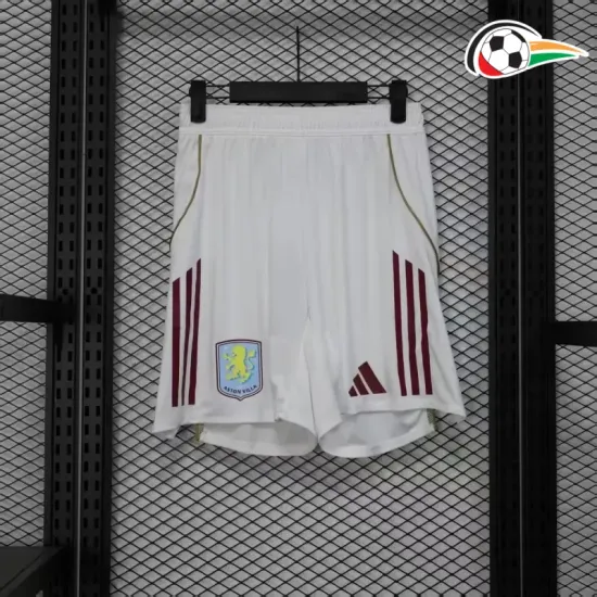 Shorts Aston Villa Titular 2025/2026 Versão Jogador Branco