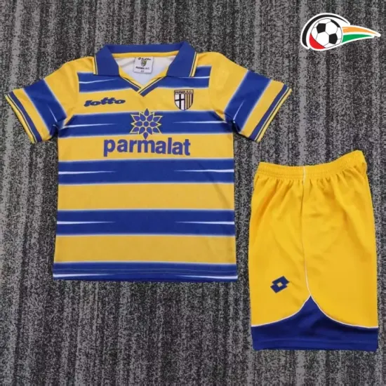 Camisa Parma Calcio Titular 1998/99 Retrô Infantil Amarelo/Azul