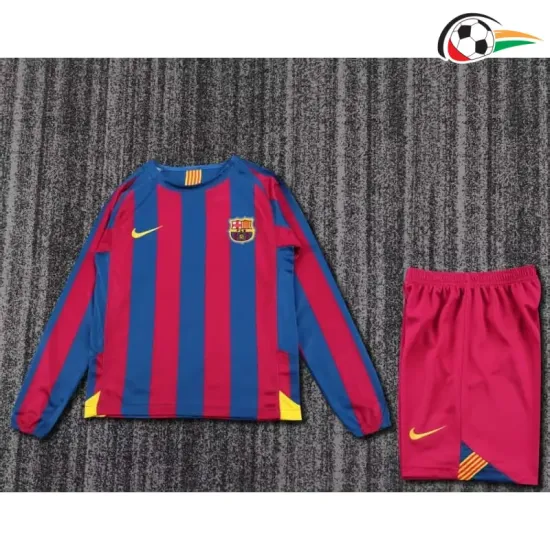 Camisa Barcelona Home 2005/06 Retrô Infantil ML Vermelho/Azul