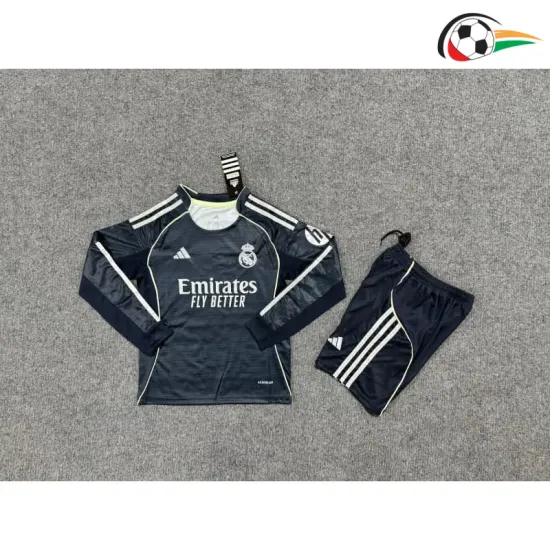 Camisa Real Madrid Away 2025/2026 Infantil ML com Patch HP Azul Marinho