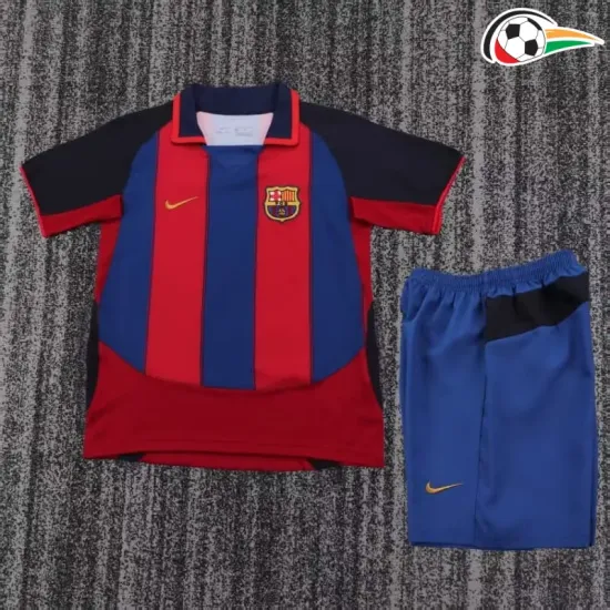 Camisa Barcelona Home 2003/04 Retrô Infantil Vermelho/Azul