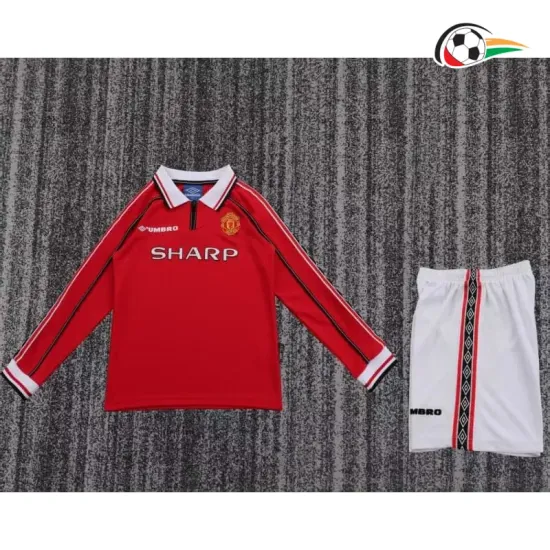 Camisa Retrô Titular Infantil Manchester United 1989/99 Vermelho Manga Longa