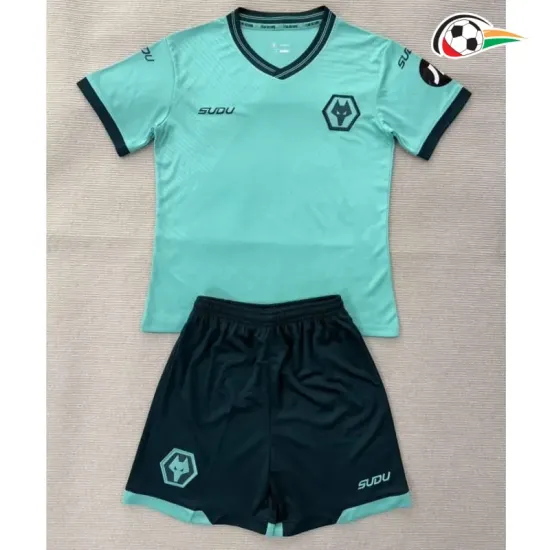 Camisa Reserva Infantil Wolverhampton Wanderers 2025/2026 Verde Azulado