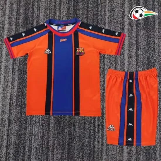 Camisa Retrô Reserva Infantil Barcelona 1997/98 Laranja/Azul