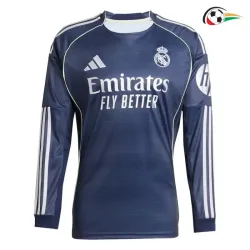 Camisa Reserva Real Madrid 2025/2026 Azul Marinho com Patch HP Manga Longa