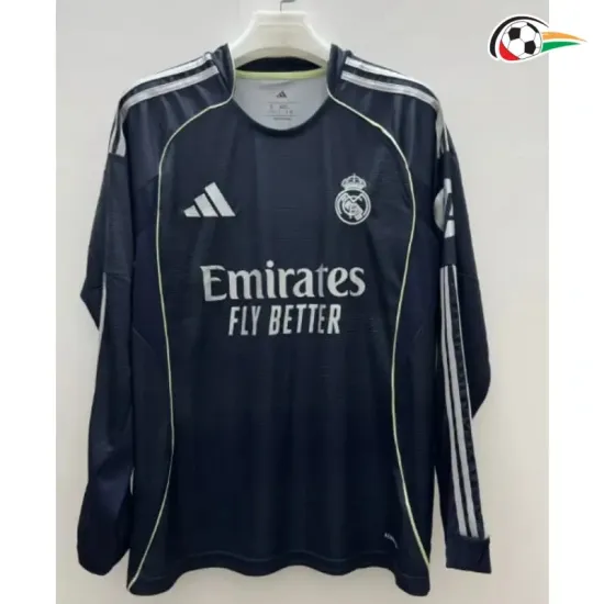 Camisa Reserva Real Madrid 2025/2026 Azul Marinho com Patch HP Manga Longa